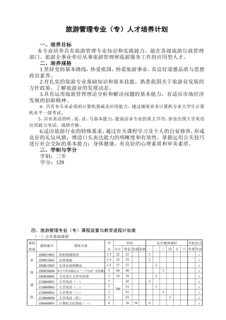 旅游管理专业(专)人才培养计划
