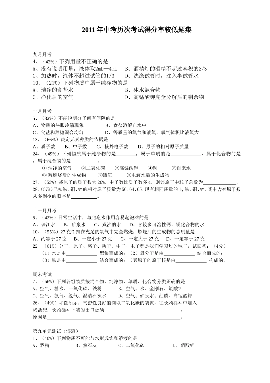 2011年中考历次考试得分率较低题集_第1页