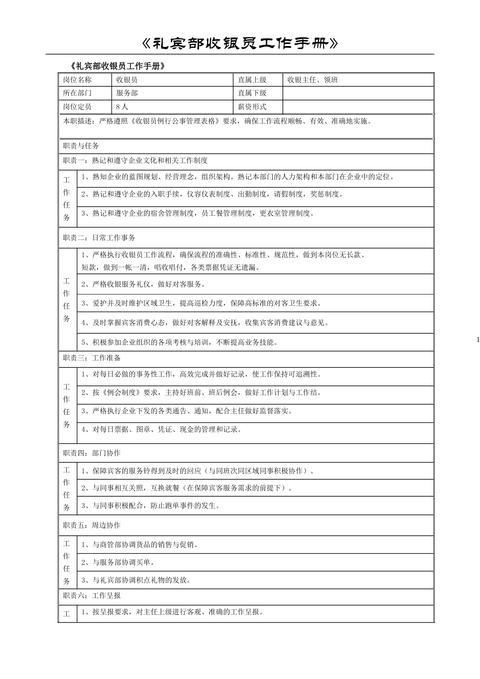 礼宾部收银员工作手册_第1页