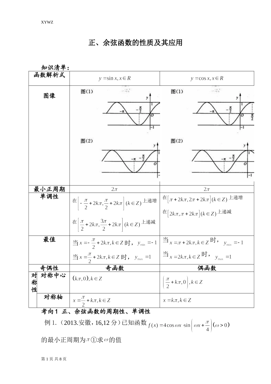 正余弦函数的性质教师改进版_第1页