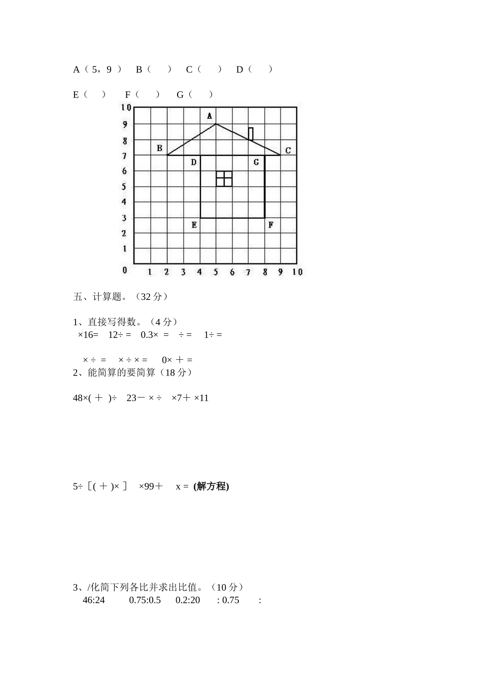 2012—2013学年度人教版六年级上册数学期中考试试卷_第2页
