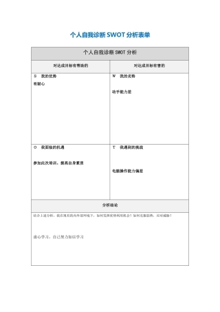王玲辉：个人自我诊断SWOT分析表(1)