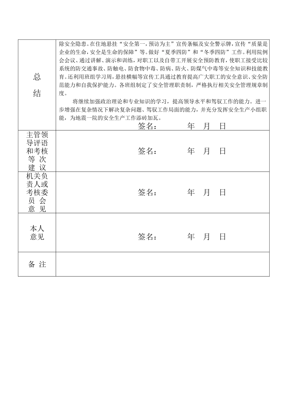 地质队技术人员及管理层年度考核表考核表(王华锋)_第2页