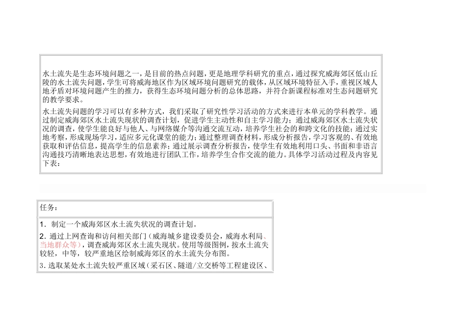 2013年远程培训intel未来教育项目地理模块五作业威海郊区低山丘陵水土流失问题研究_第2页