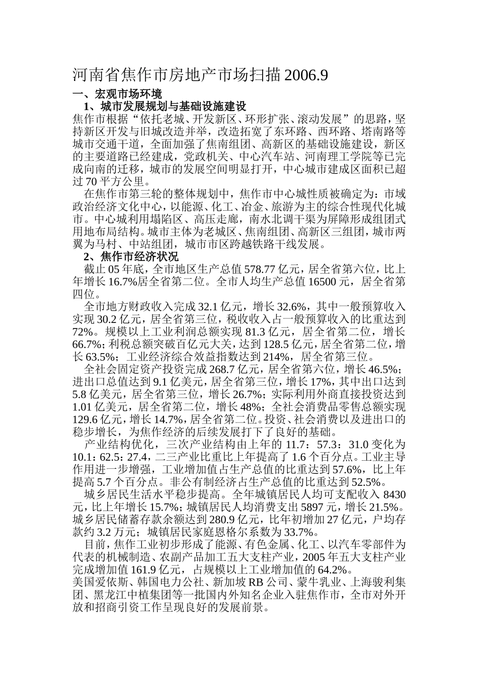 河南省焦作市房地产市场扫描_第1页