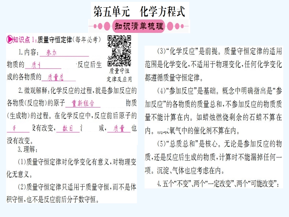 2016年中考化学第一轮考点系统复习-第五单元-化学方程式_第1页