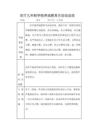6.1养成教育月活动总结