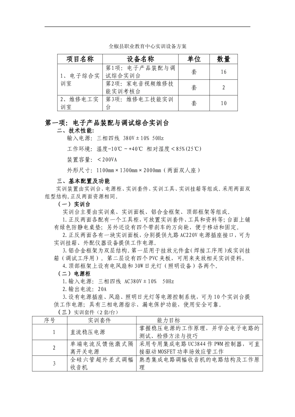 全椒县职业教育中心实训设备方案_第1页
