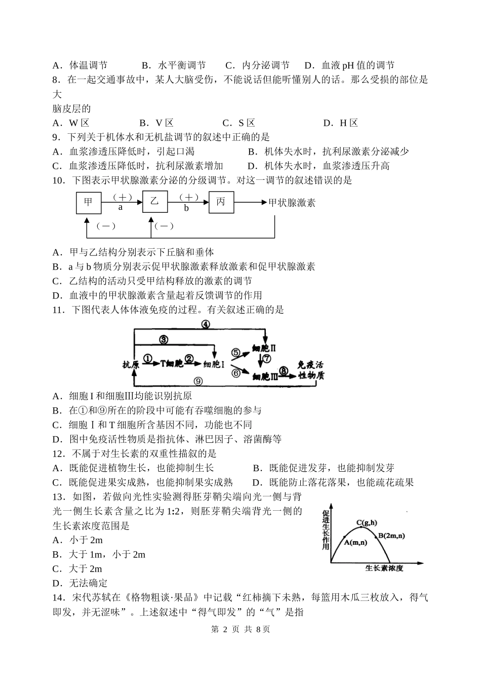 衡阳市二中高二生物六科联赛生物试卷_第2页