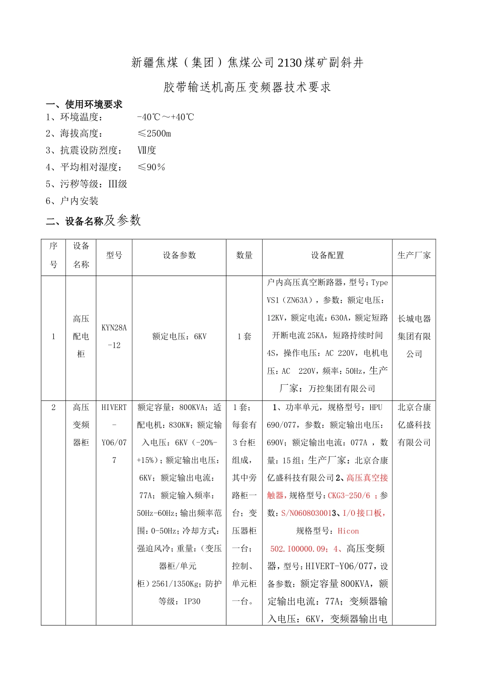 副斜井胶带输送机高压变频器技术要求_第1页
