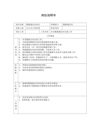 数据通信局局长副局长岗位说明书