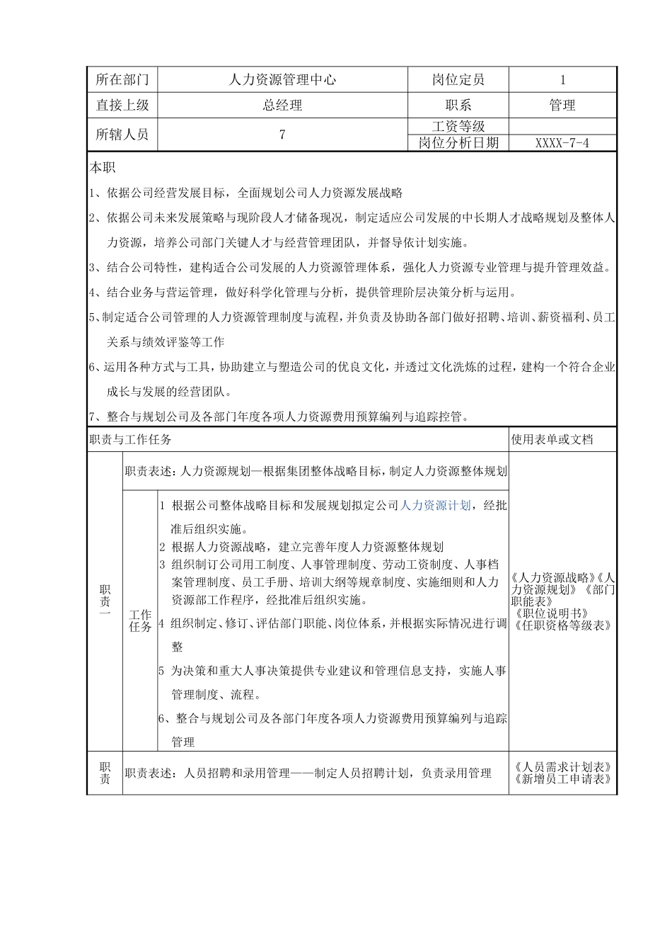 人力资源管理中心组织架构图-人员编制表及各级岗位说明书_第3页