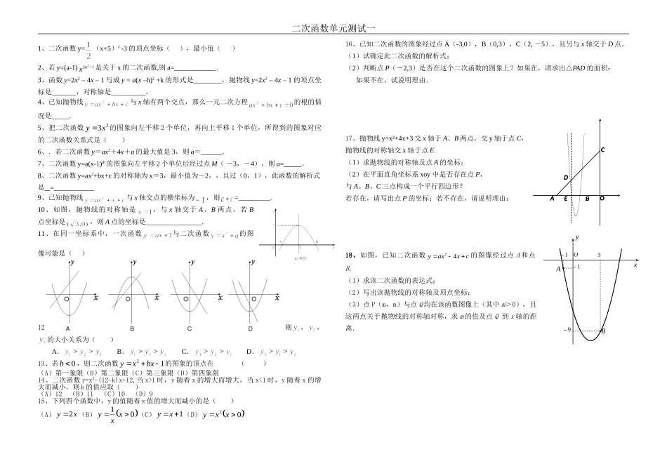 二次函数单元测试_第1页