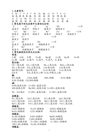 初中化学必背化学式大全