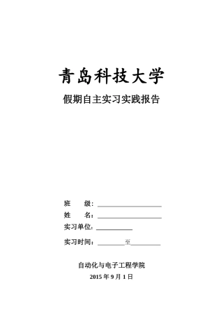 假期自主实习实践报告(封皮)