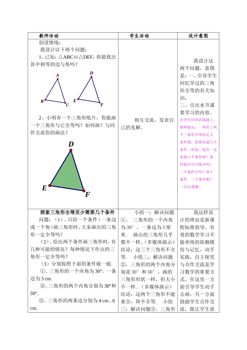 《探索三角形全等的条件》教学设计_第2页