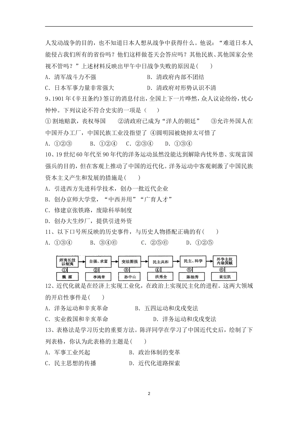中华书局版八年级上历史试题_第2页