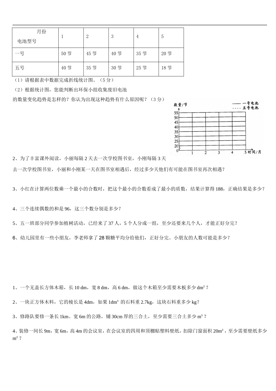 人教版五年级数学应用题训练-单元测试汇总_第3页