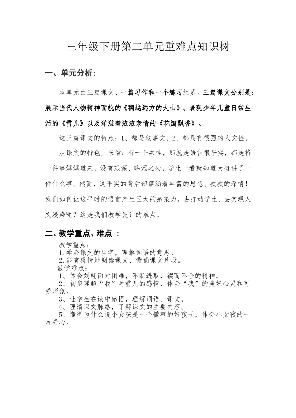 三年级下册第二单元重难点知识树_第1页