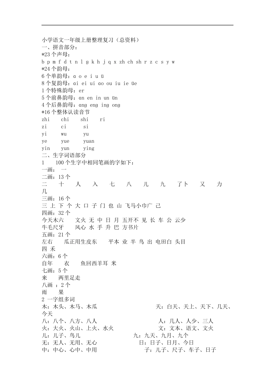 一年级上册语语文复习重点_第1页