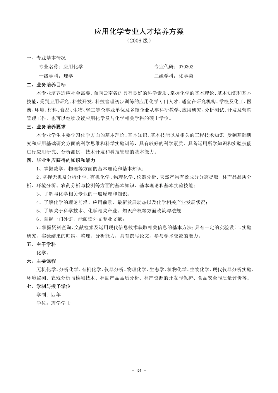 应用化学专业人才培养方案_第1页