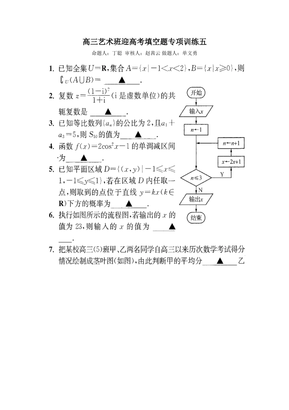 高三艺术班迎高考填空题专项训练五_第1页