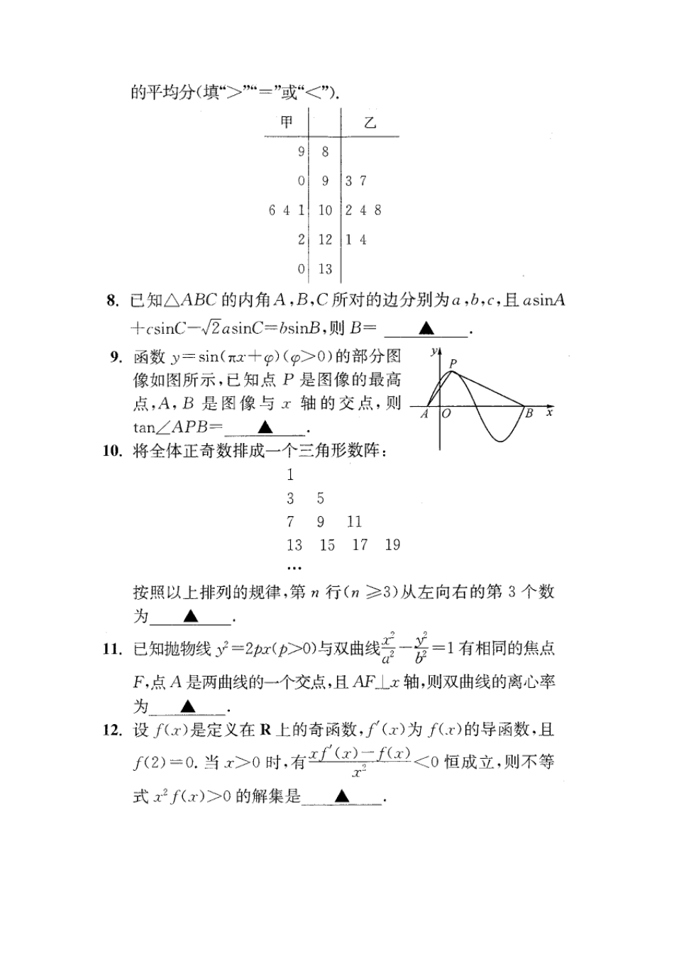 高三艺术班迎高考填空题专项训练五_第2页
