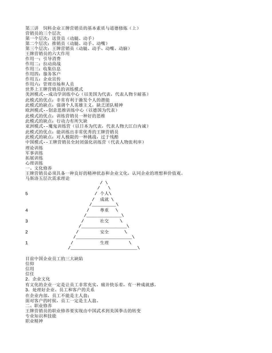 第三讲饲料企业王牌营销员的基本素质与道德修炼(上)_第1页
