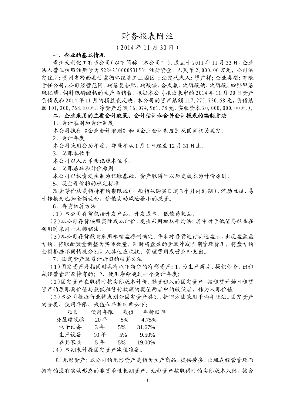 20141031会计报表附注_第1页