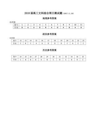 2018届高三文科综合周日测试题答案(2017.11.16)