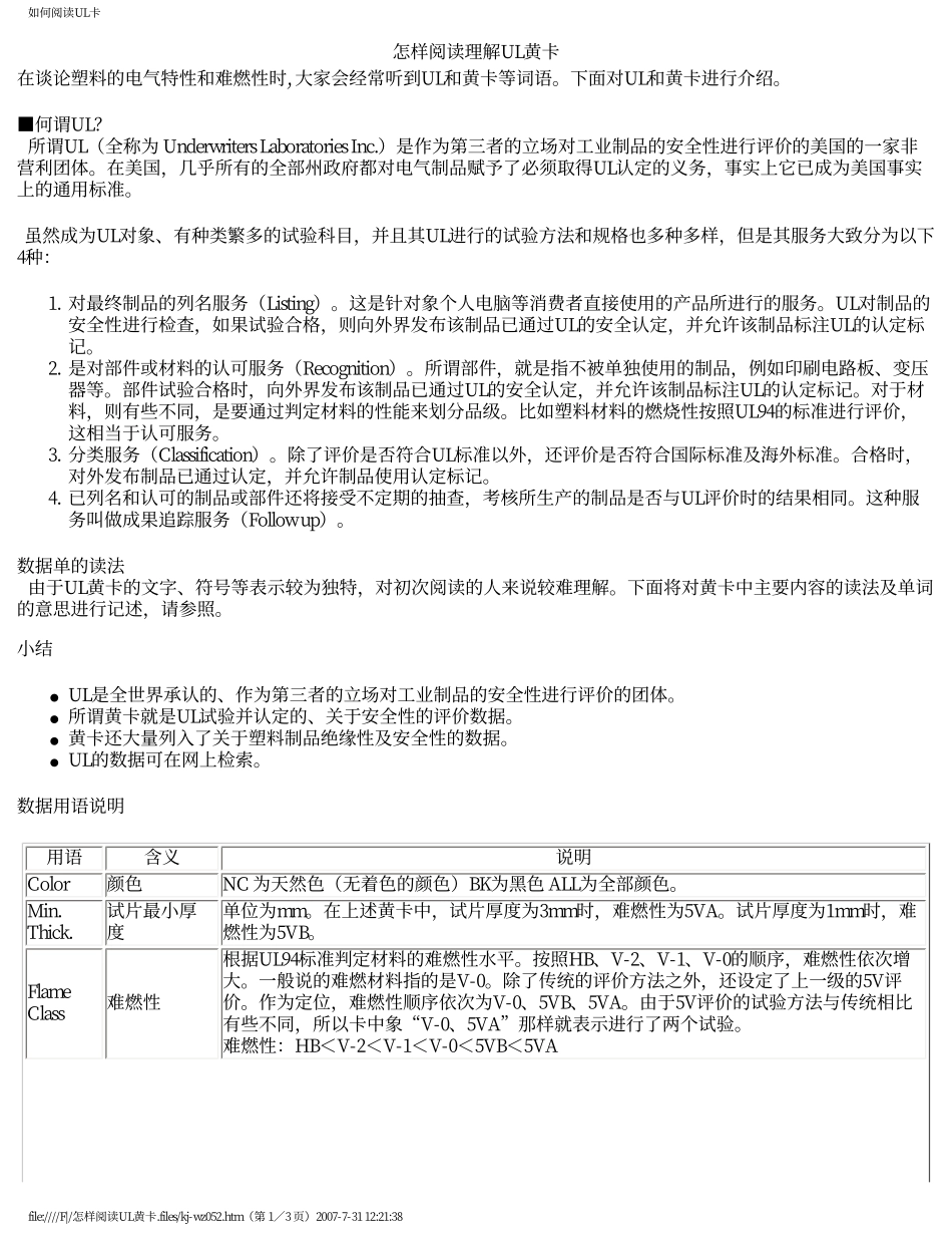 如何阅读UL卡_第1页