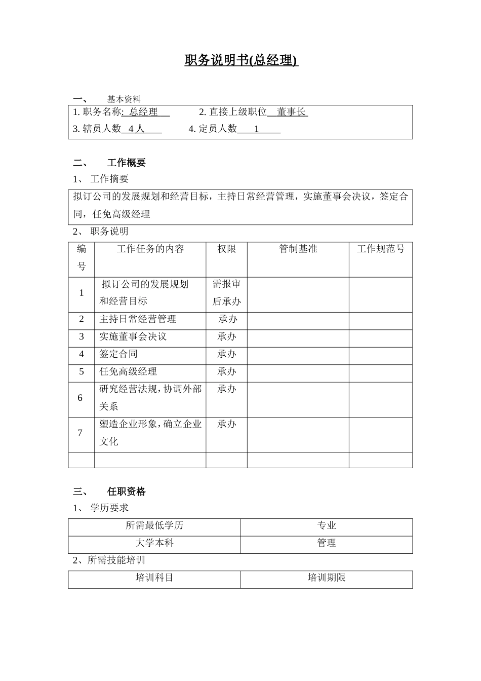 职务说明书(总经理)_第1页