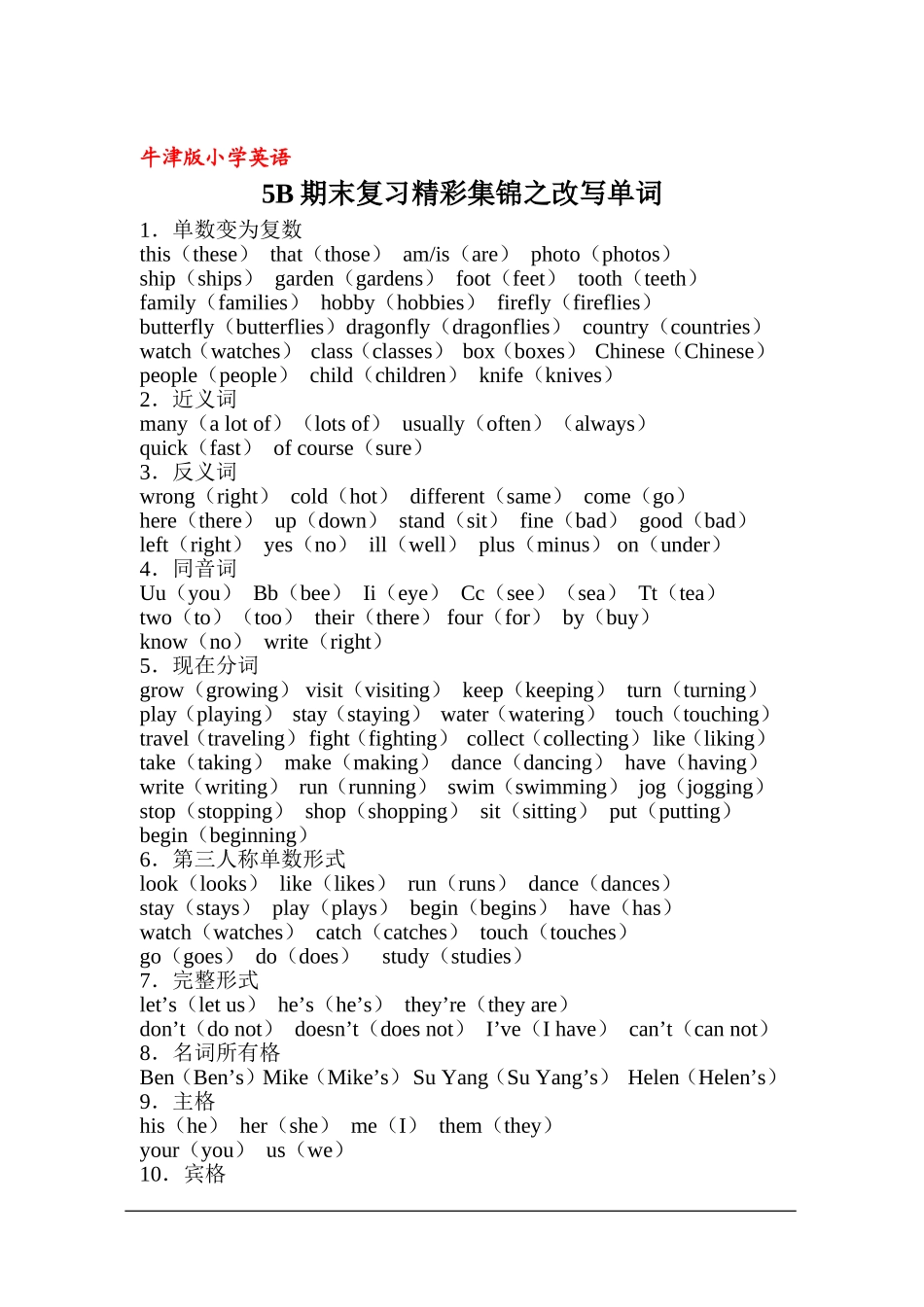 5B期末复习精彩集锦之改写单词_第1页