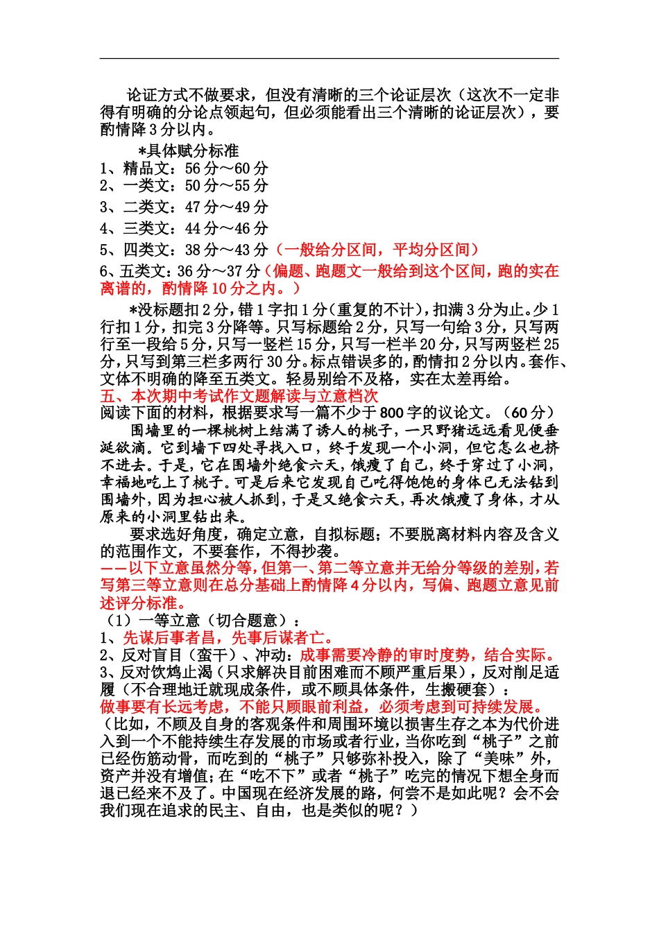 期中考试作文解读与评分标准_第2页