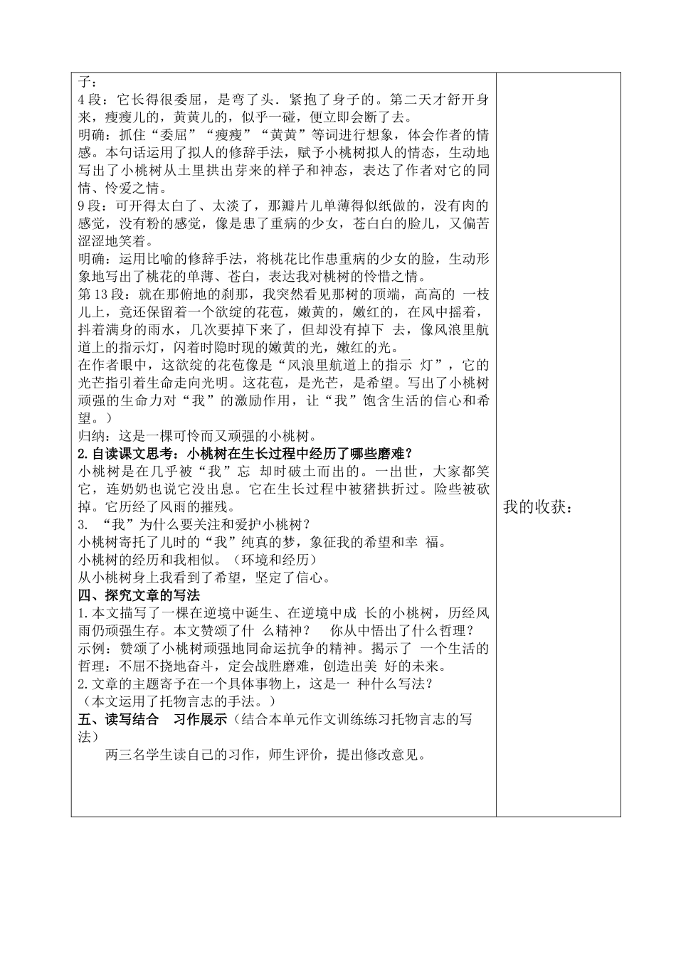 (部编)初中语文人教2011课标版七年级下册《一棵小桃树》教(学)案_第2页