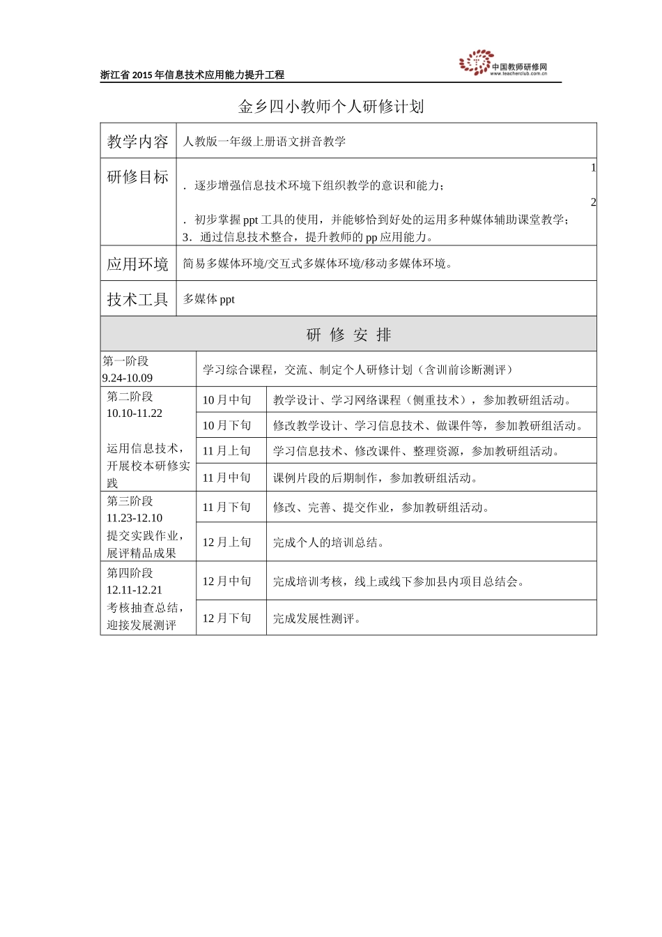 陈茜茜个人研修计划_第1页
