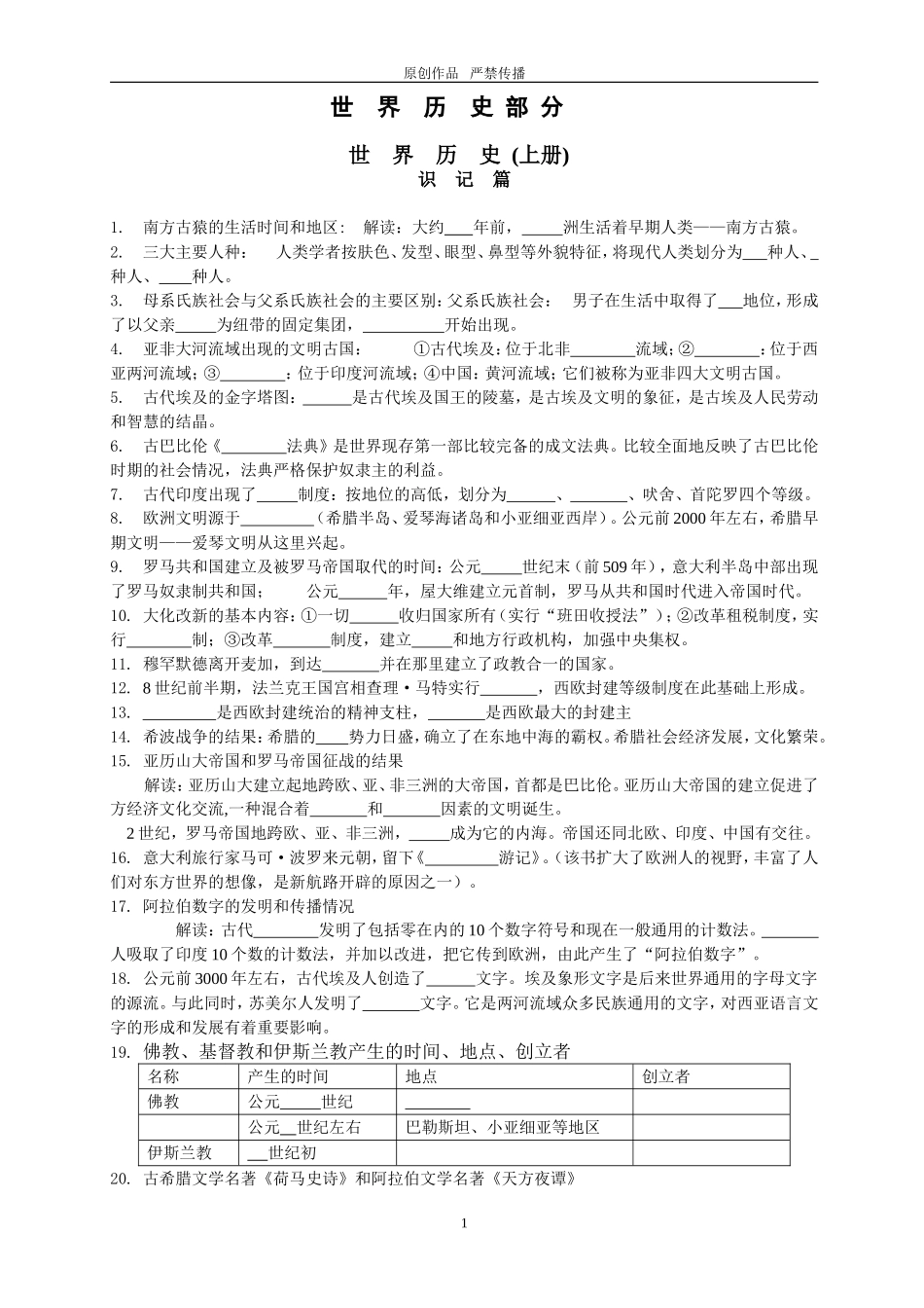 2011年中考历史专题复习《世界史识记-理解-运用》_第1页