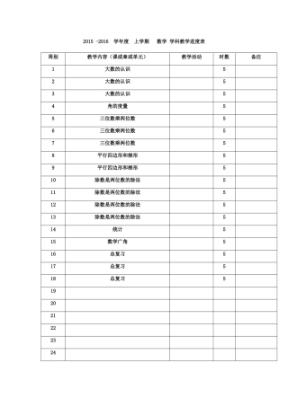 2015---2016四年级上册进度表