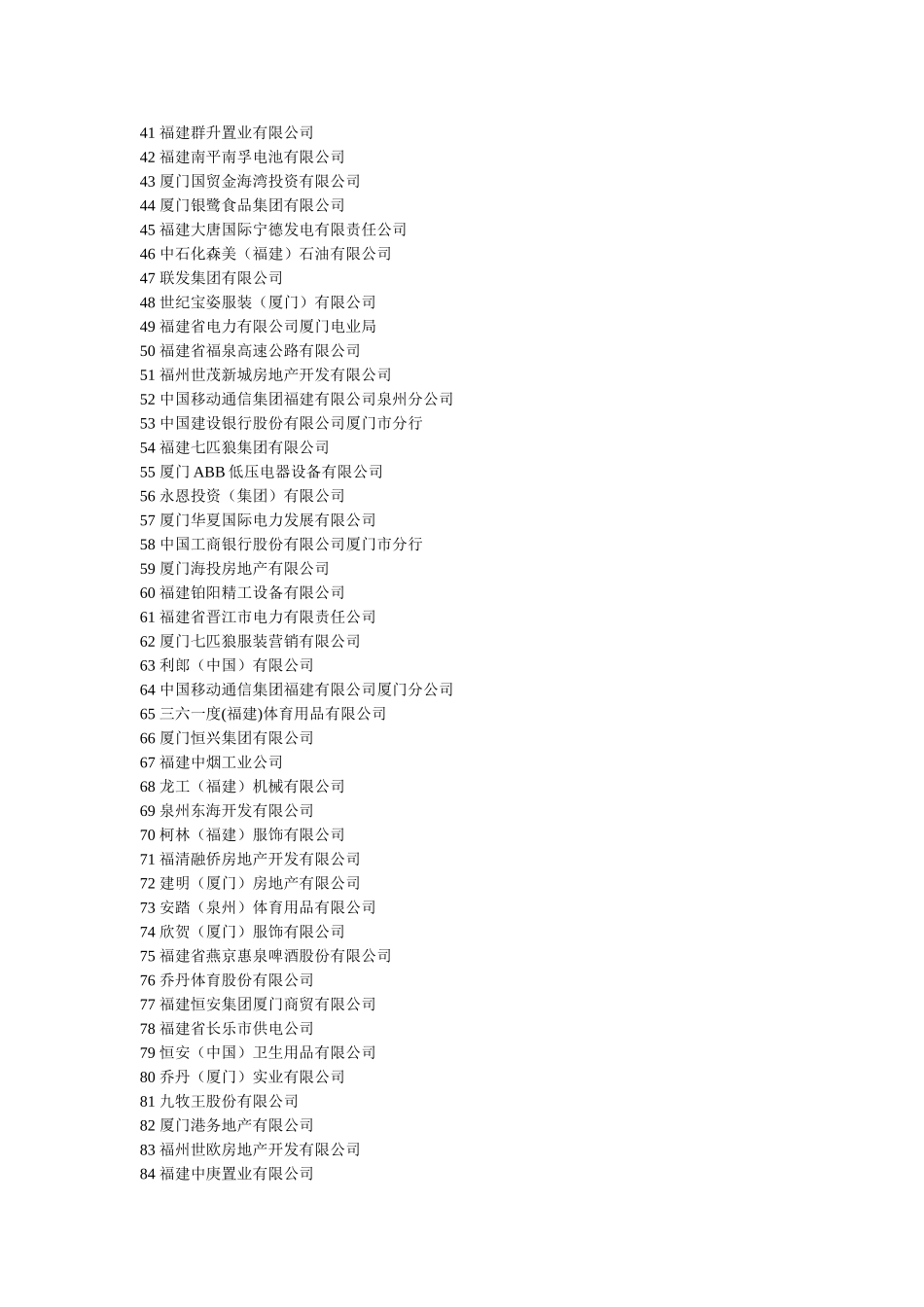 福建省2010年度纳税百强企业名单_第2页