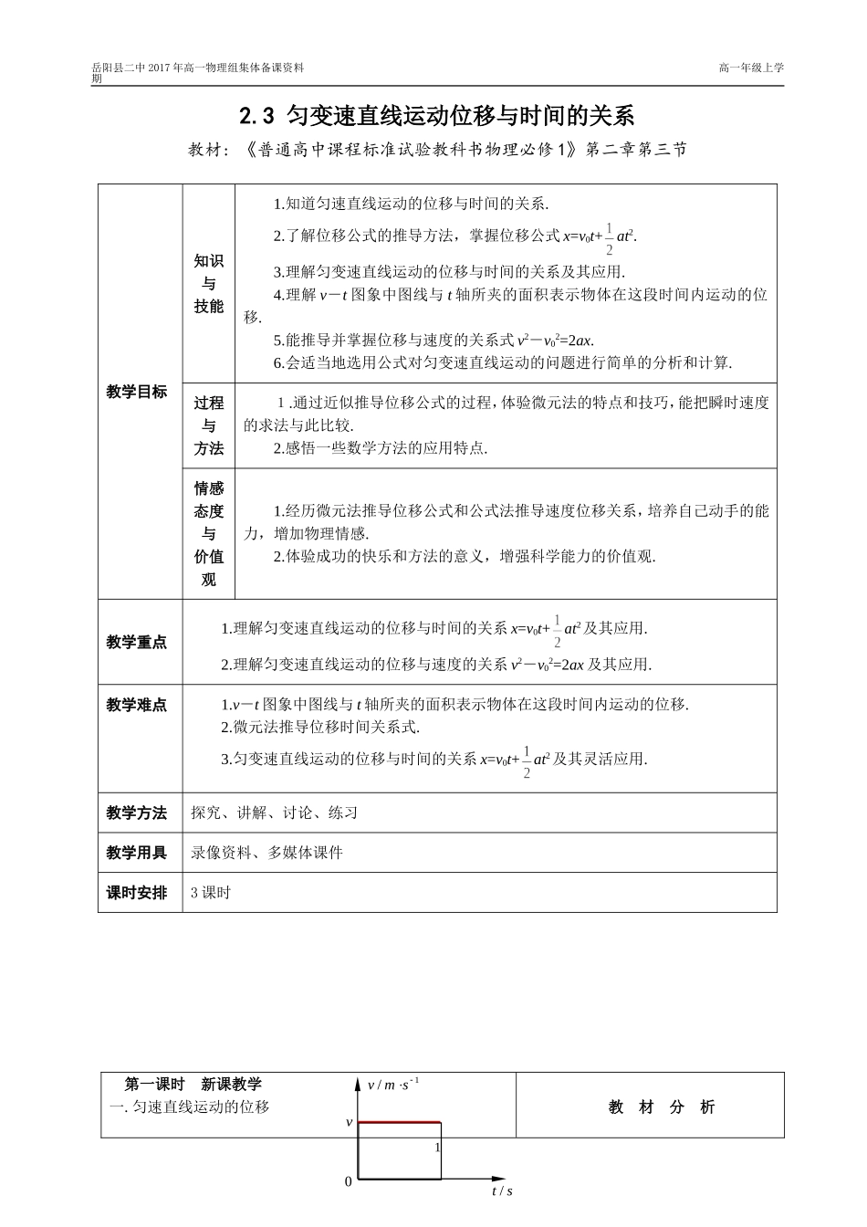 2.3-匀变速直线运动的速度位移与时间的关系_第1页