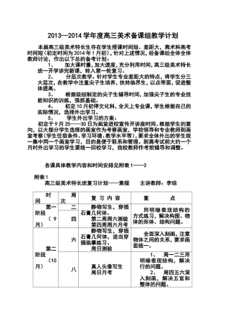 2013—2014学年度高三美术备课组教学计划