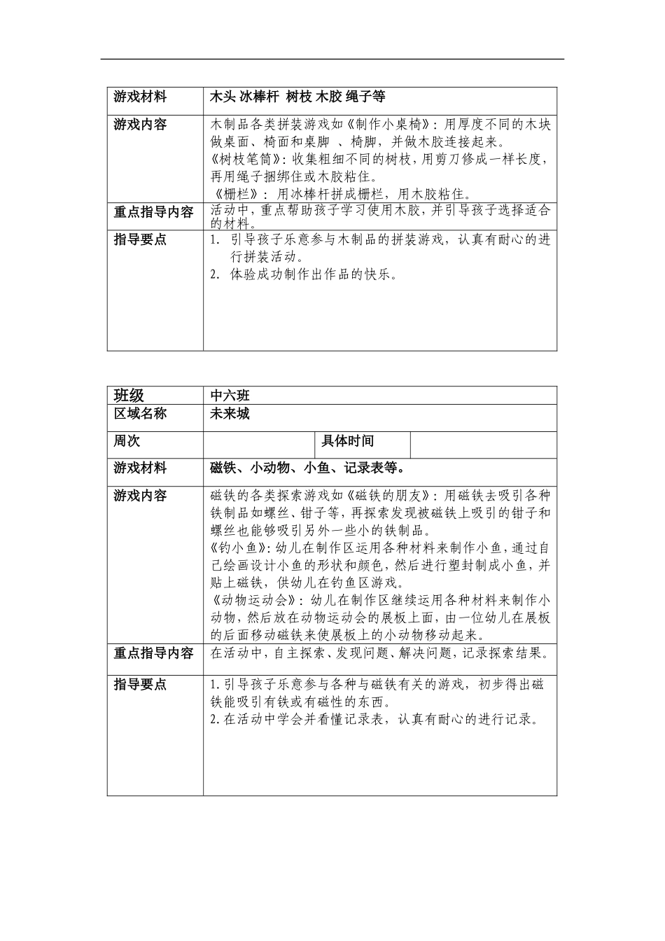 幼儿园大区域游戏班级活动方案_第2页