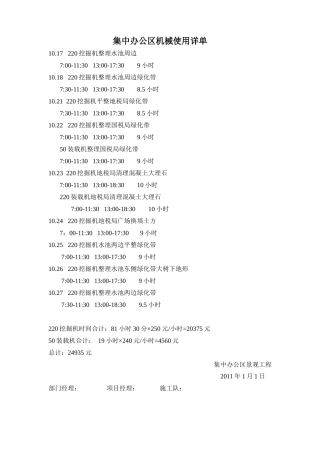 集中办公区机械使用详单--徐延海