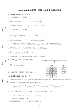 2013-2014学年度第一学期七年级数学期中试卷