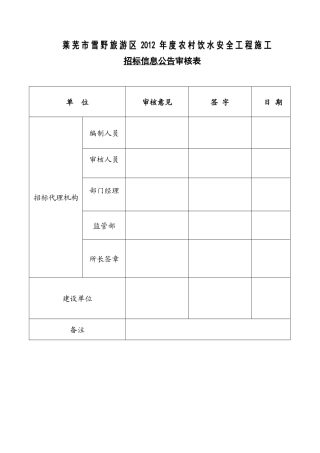 雪野饮水安全改造审核表
