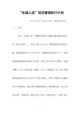 东城上品项目营销执行计划：濮阳市清丰县城关镇旧城改造项目(清丰农修厂)房地产营销执行方案-2015年营销