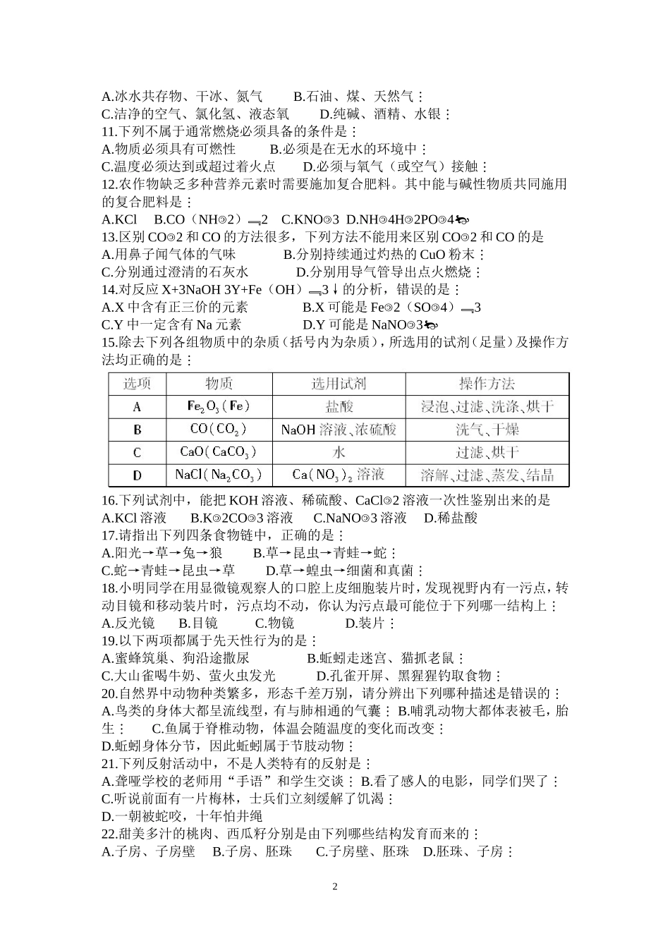 综合理科模拟题三_第2页