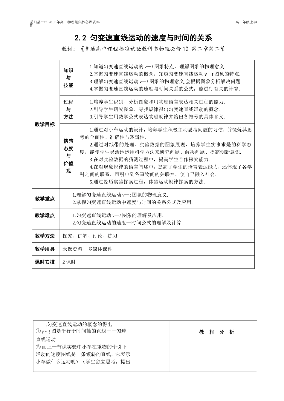 2.2-匀变速直线运动的速度与时间的关系_第1页