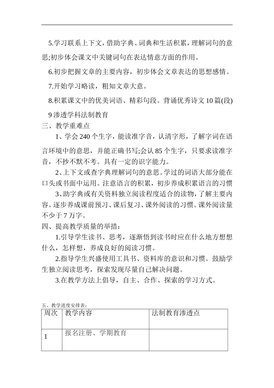 人教版小学三年级语文教学计划及进度表_第2页