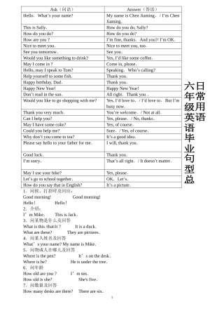 六年级总复习句型